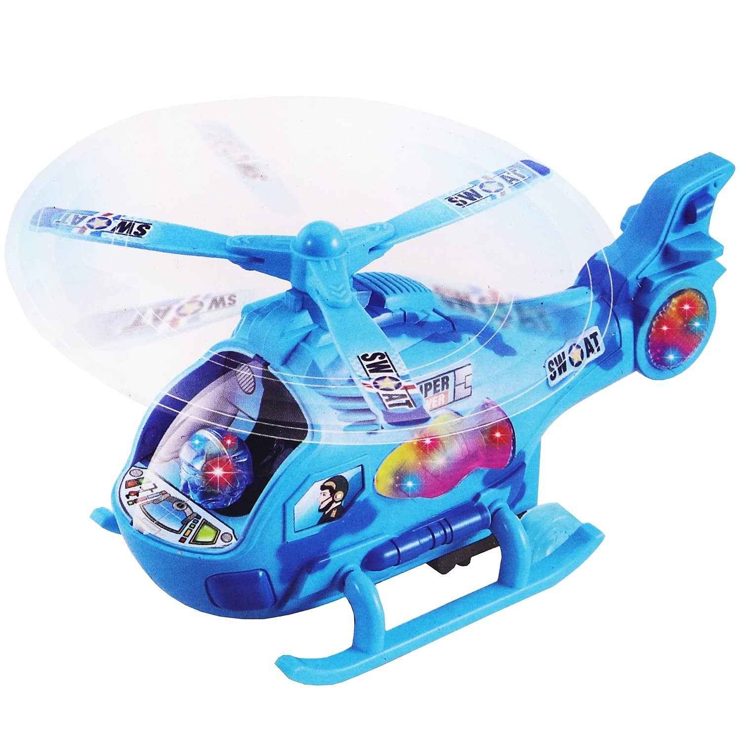 Electric Helicopter Toy – Musical Aeroplane with 3D LED Flashing Lights & 360° Rotation, Vehicle Toy for Kids 3+ Boys & Girls (Blue)